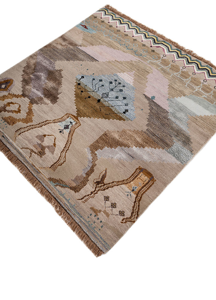 manchaha beige and brown wool and bamboo silk hand knotted Rug - FoldShot