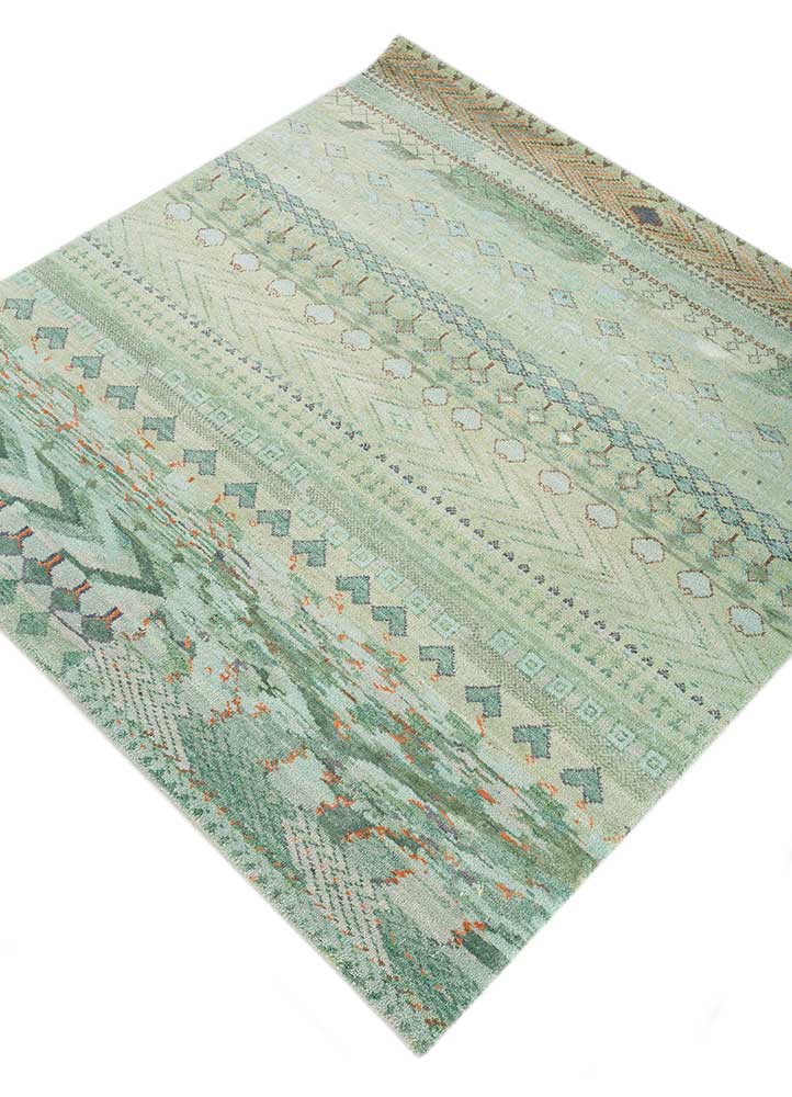 manchaha green wool and bamboo silk hand knotted Rug - FoldShot