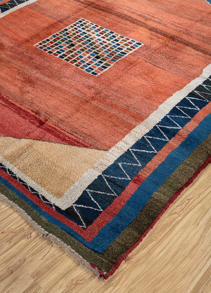nuray red and orange wool hand knotted Rug - FoldShot nuray red and orange wool hand knotted Rug - FoldShot
