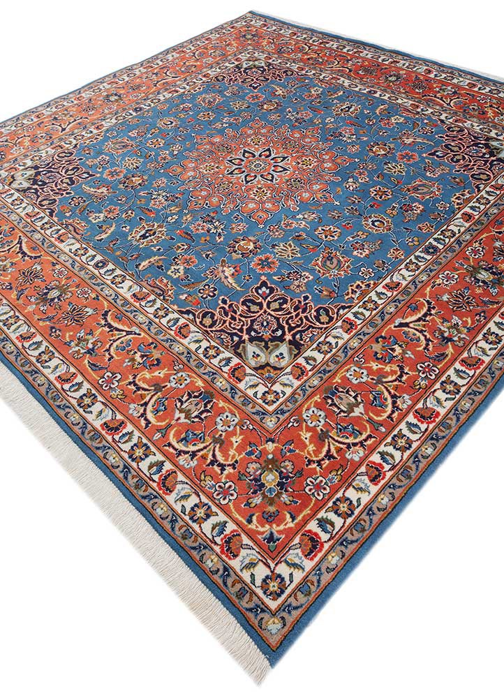 aalam blue wool hand knotted Rug - FoldShot