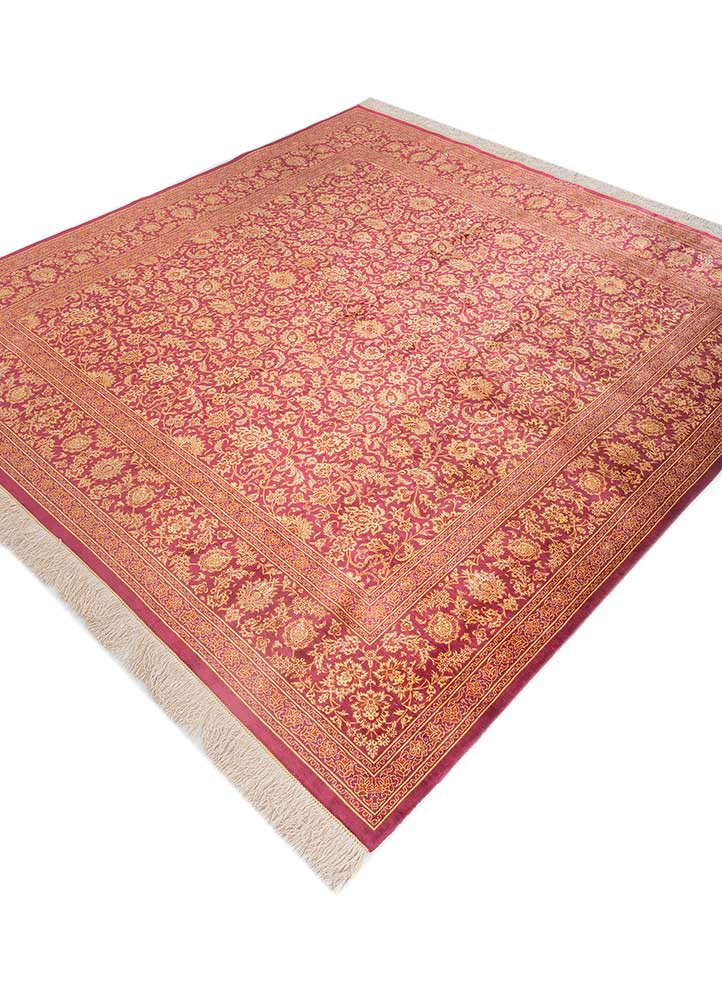 gulmarg red and orange silk hand knotted Rug - FoldShot gulmarg red and orange silk hand knotted Rug - FoldShot