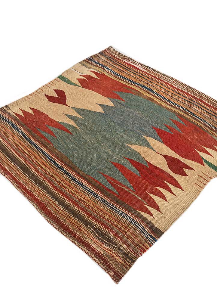 nayaab red and orange wool flat weaves Rug - FoldShot nayaab red and orange wool flat weaves Rug - FoldShot