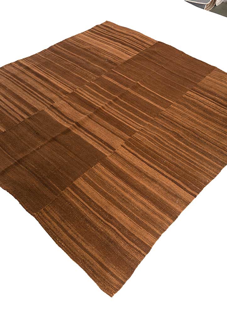 nayaab beige and brown wool flat weaves Rug - FoldShot nayaab beige and brown wool flat weaves Rug - FoldShot