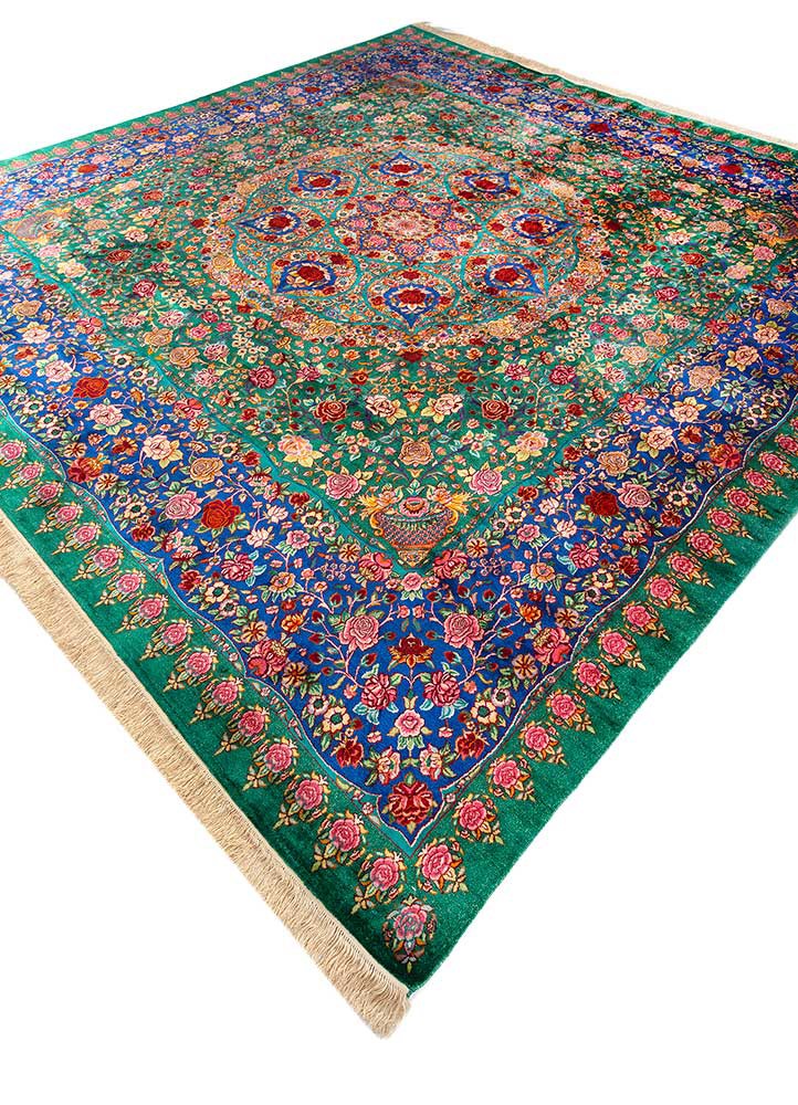 gulmarg green silk hand knotted Rug - FoldShot gulmarg green silk hand knotted Rug - FoldShot