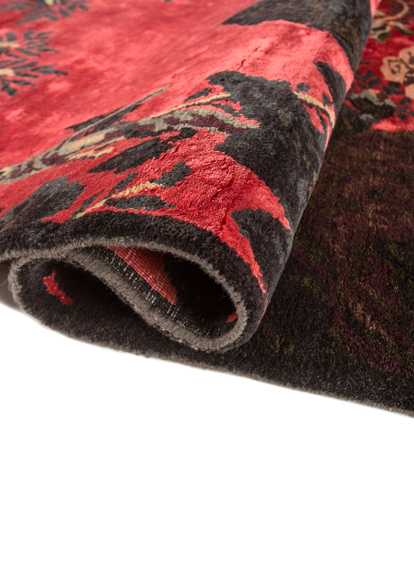 Gilded Age Red & Orange Hand Knotted Wool & Bamboo Silk Rugs-Esk