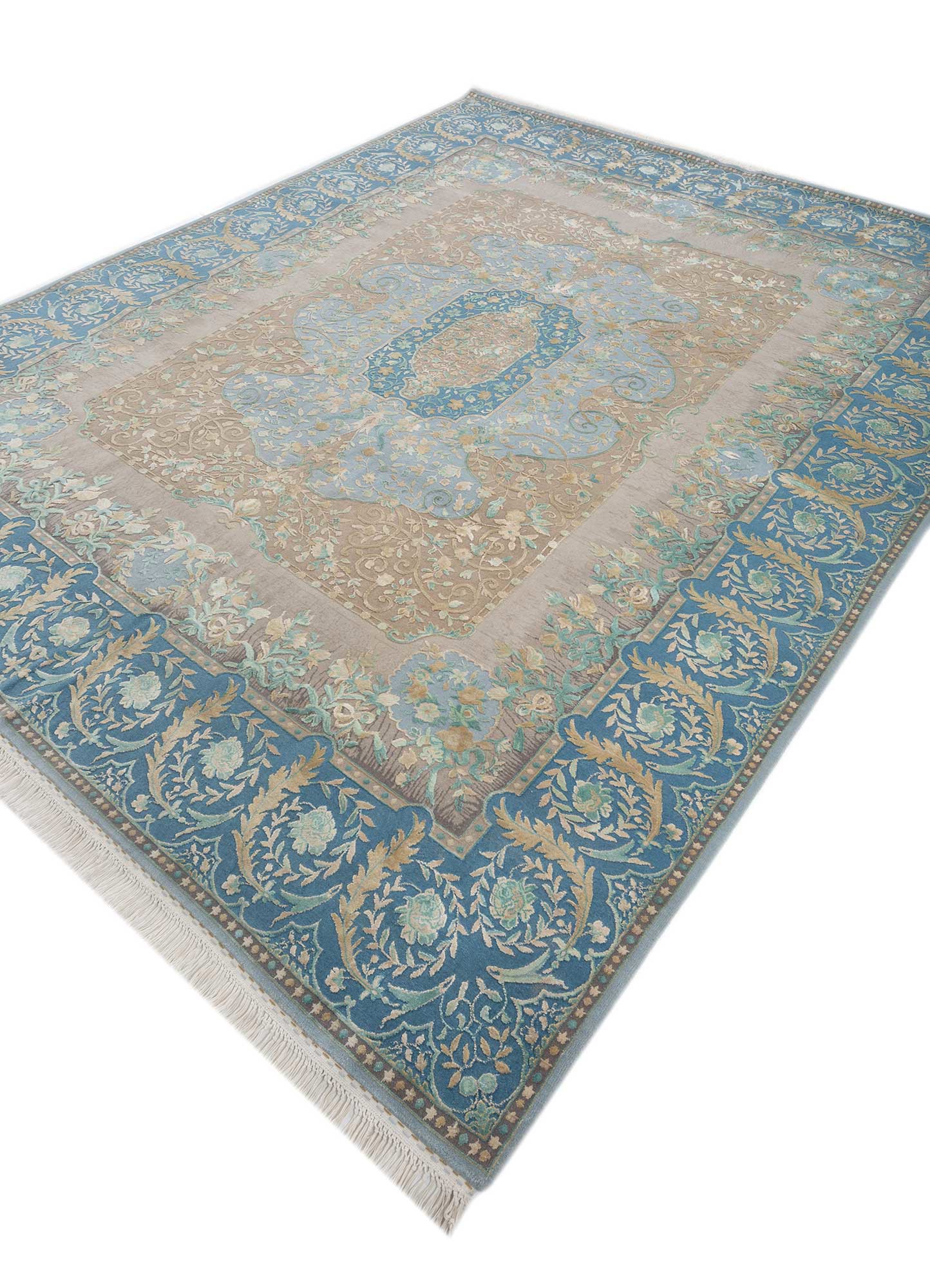 Aurora Color Rug Aurora Blue Hand Knotted Wool & Silk Rugs-Qnq-79-Jaipur Rugs FR