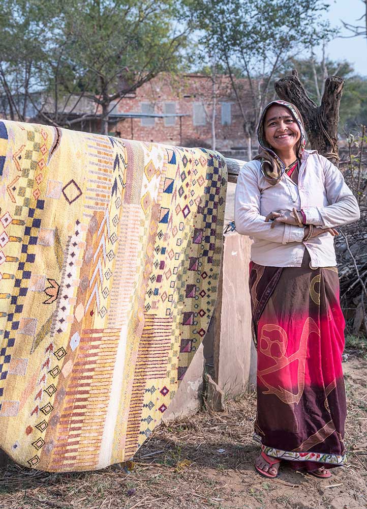 manchaha red and orange wool and bamboo silk hand knotted Rug