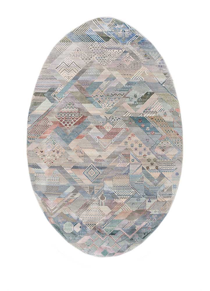 manchaha grey and black wool and bamboo silk hand knotted Rug
