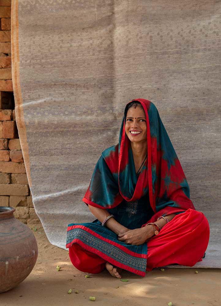 manchaha blue wool and silk hand knotted Rug