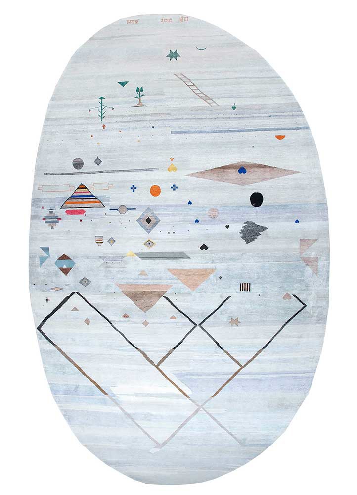 freedom manchaha blue wool and silk hand knotted Rug