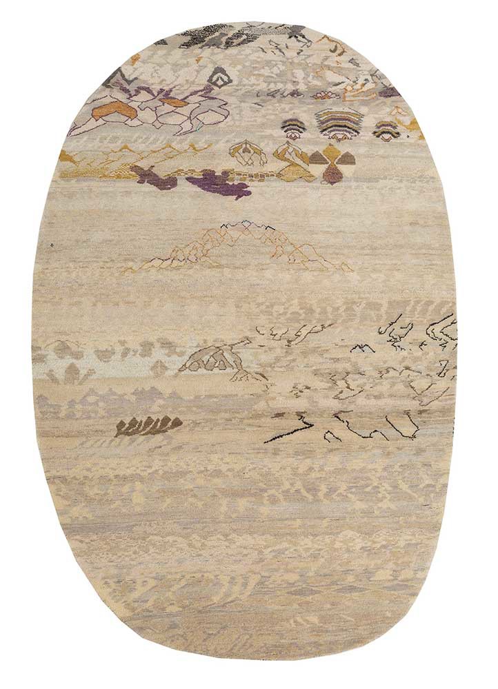 manchaha ivory wool and silk hand knotted Rug