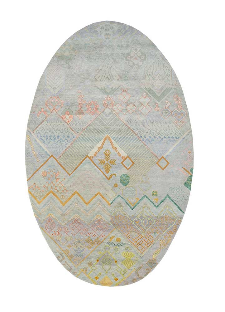 manchaha blue wool and silk hand knotted Rug