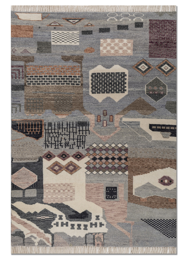 manchaha blue wool hand knotted Rug