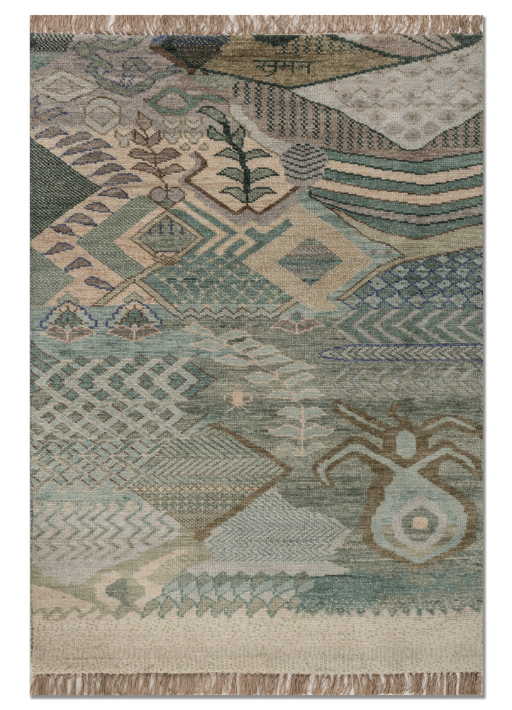 manchaha green wool hand knotted Rug