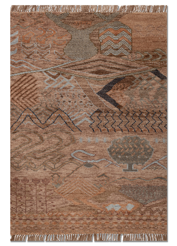 manchaha red and orange wool hand knotted Rug