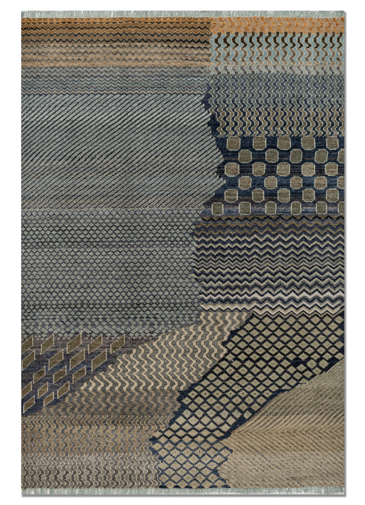 manchaha blue wool hand knotted Rug