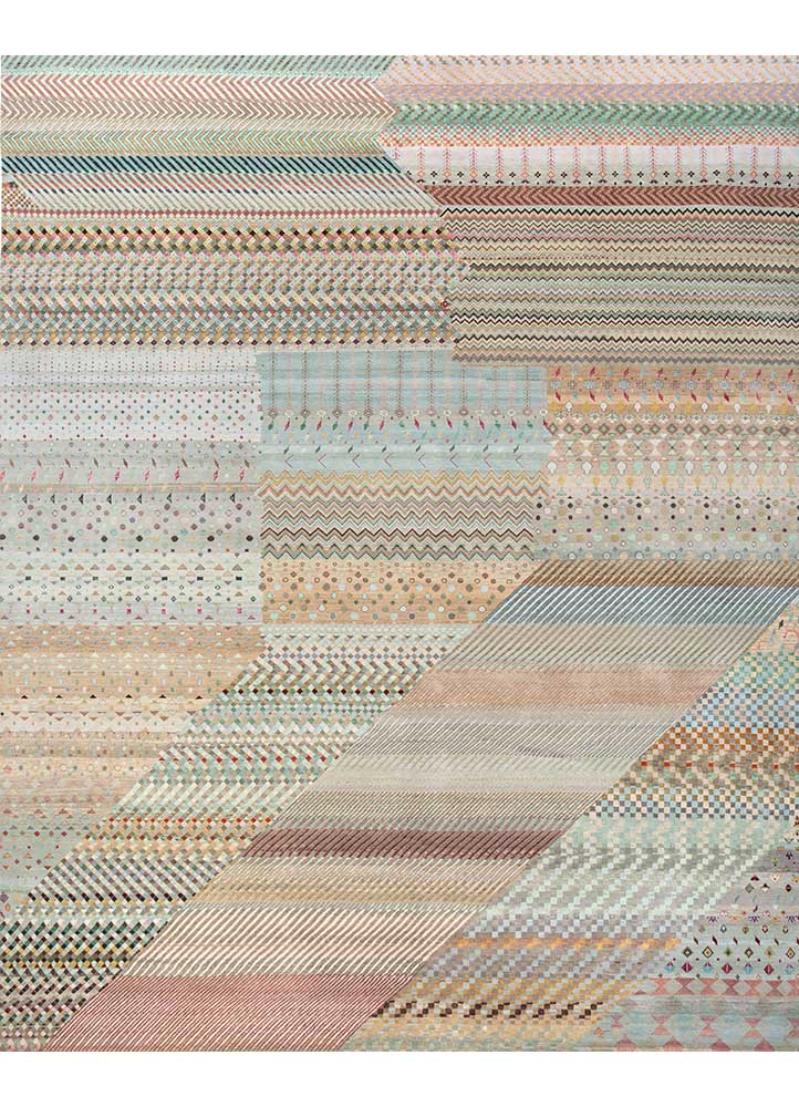 manchaha blue wool and bamboo silk hand knotted Rug