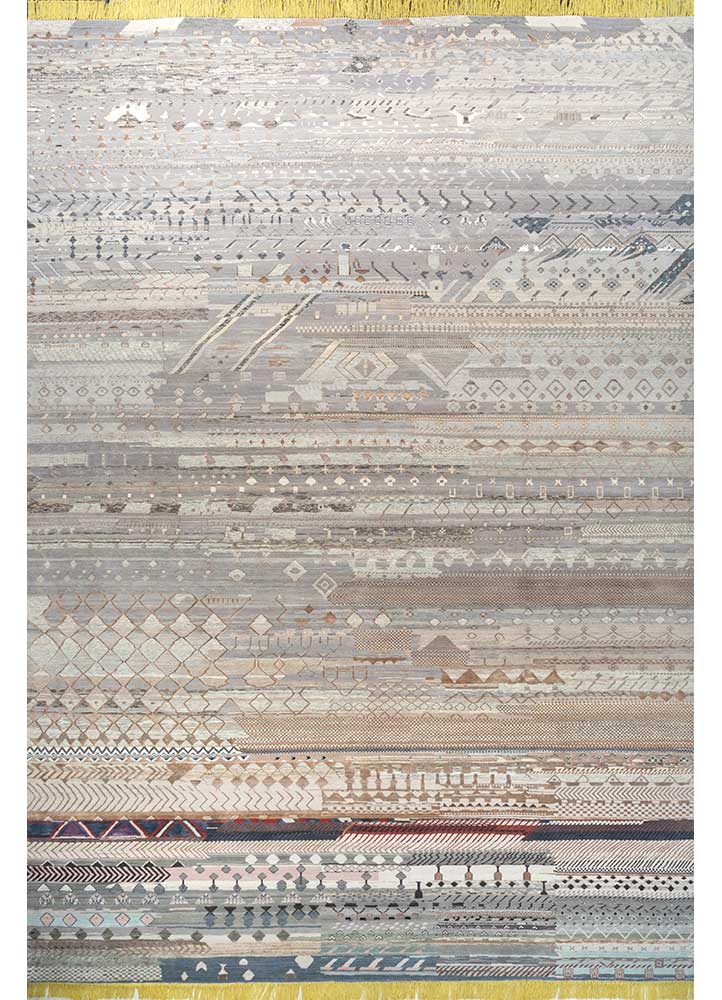 manchaha grey and black wool and bamboo silk hand knotted Rug