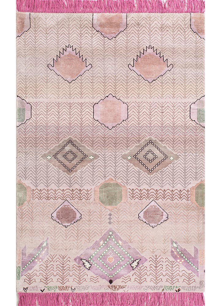 manchaha pink and purple wool and bamboo silk hand knotted Rug