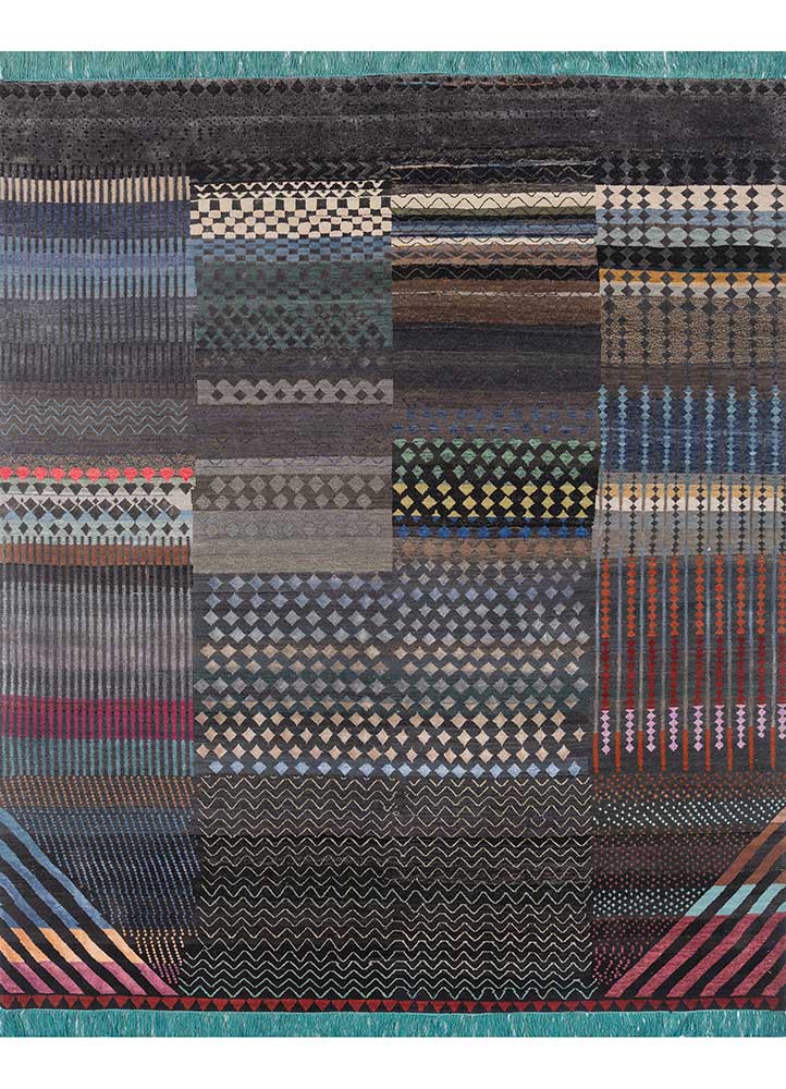 manchaha blue wool and bamboo silk hand knotted Rug