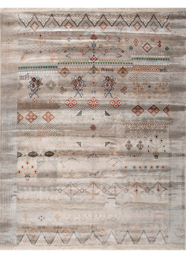 manchaha ivory wool and bamboo silk hand knotted Rug
