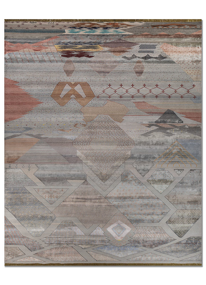 freedom manchaha blue wool and bamboo silk hand knotted Rug