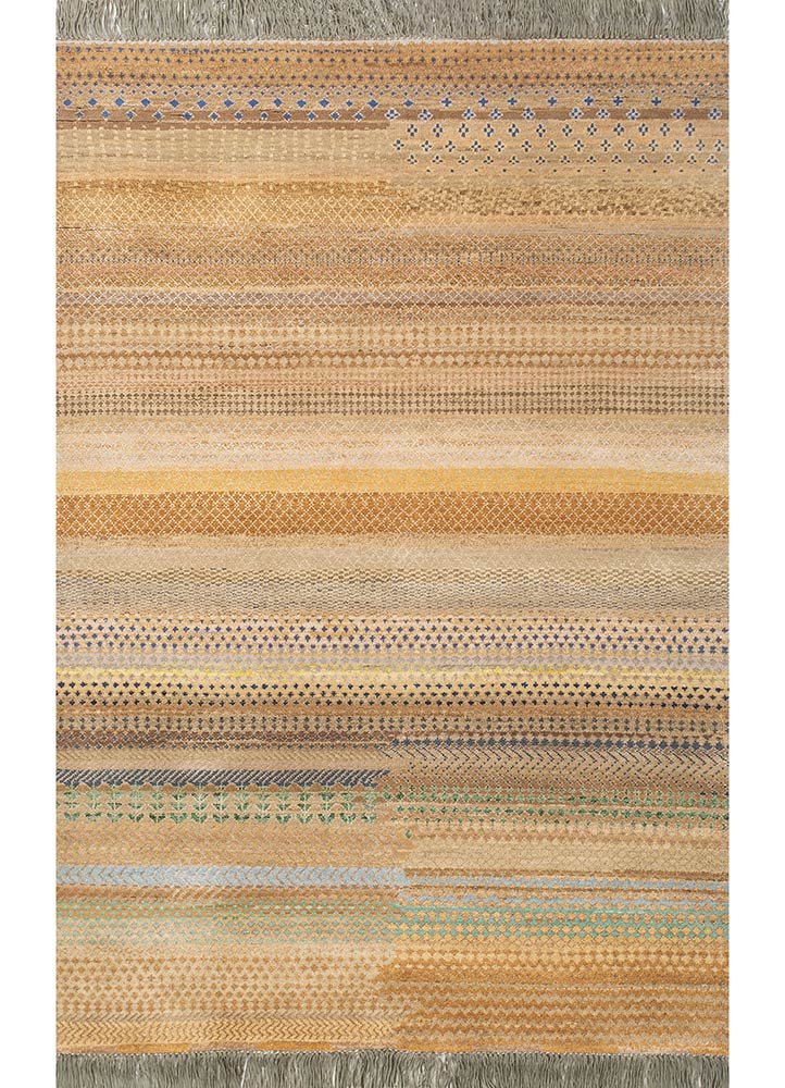 manchaha gold wool and bamboo silk hand knotted Rug