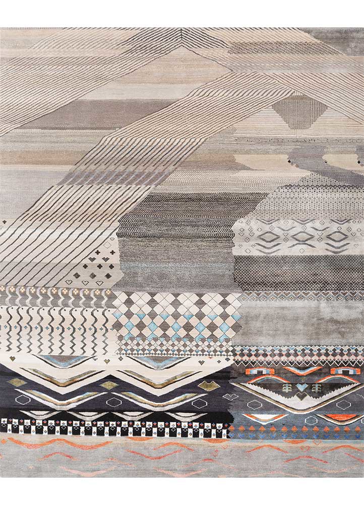 manchaha ivory wool and bamboo silk hand knotted Rug