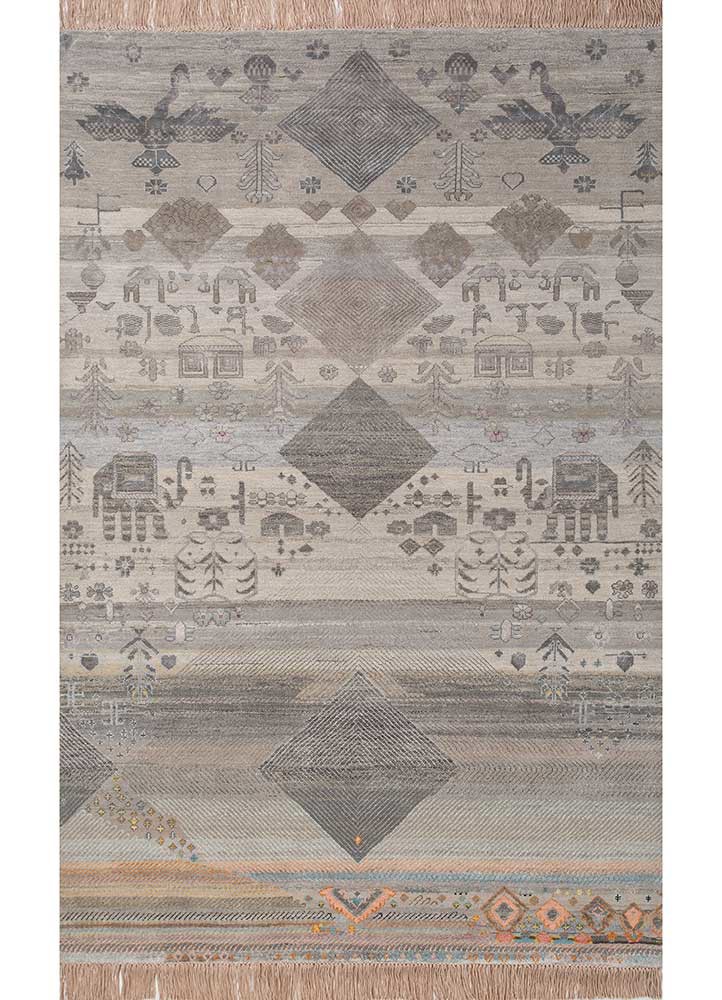manchaha grey and black wool and bamboo silk hand knotted Rug