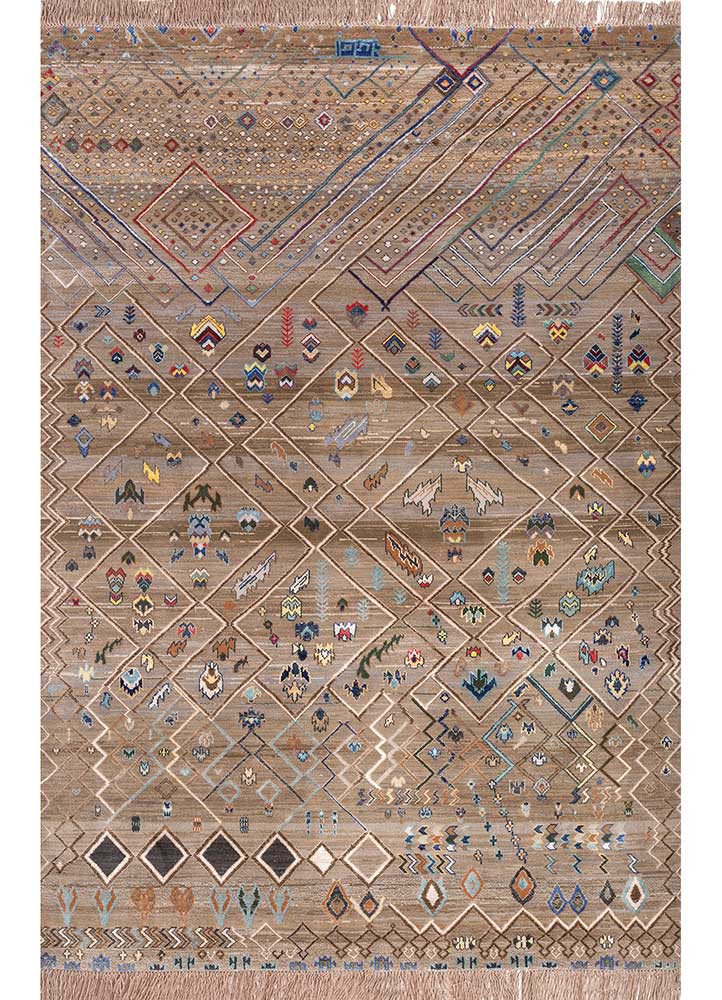 manchaha beige and brown wool and bamboo silk hand knotted Rug