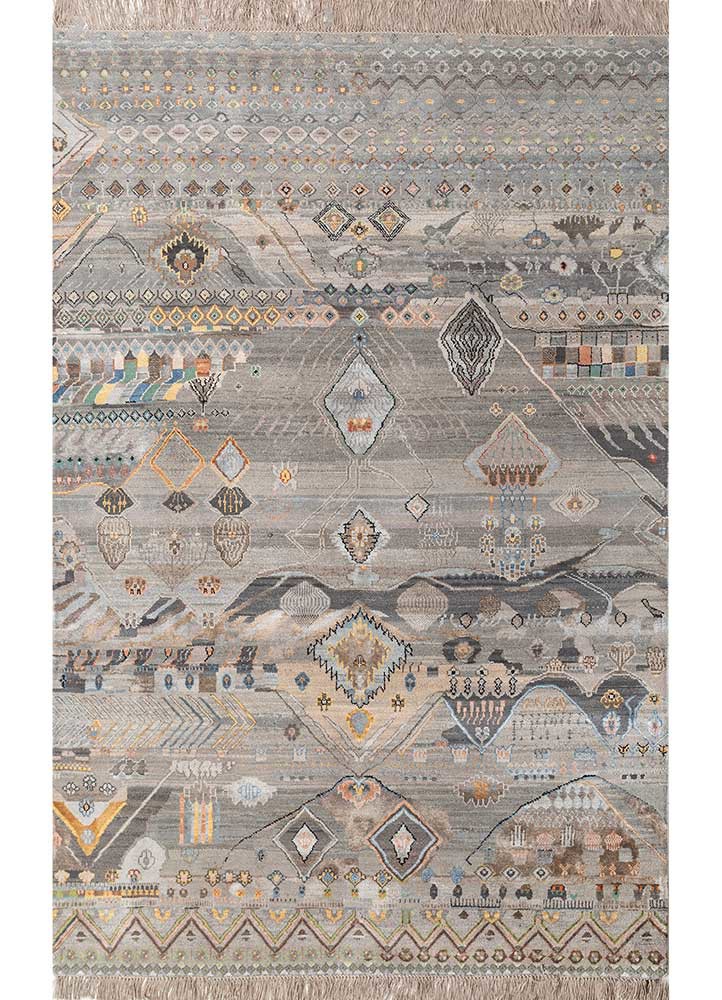 manchaha grey and black wool and bamboo silk hand knotted Rug