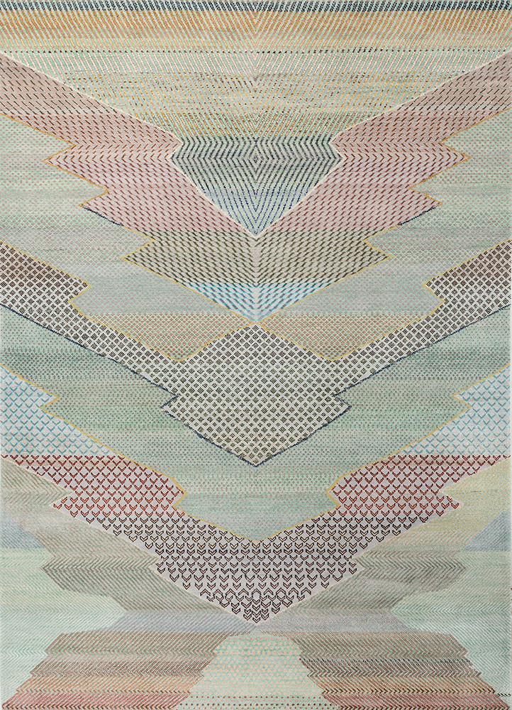 manchaha blue wool and bamboo silk hand knotted Rug