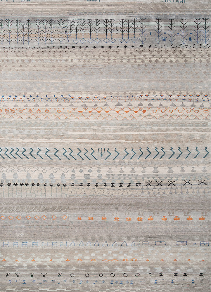 manchaha grey and black wool and bamboo silk hand knotted Rug