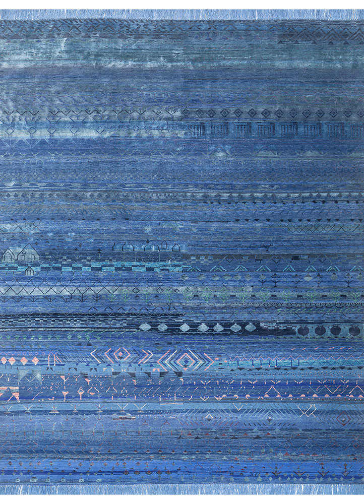 manchaha blue wool and bamboo silk hand knotted Rug