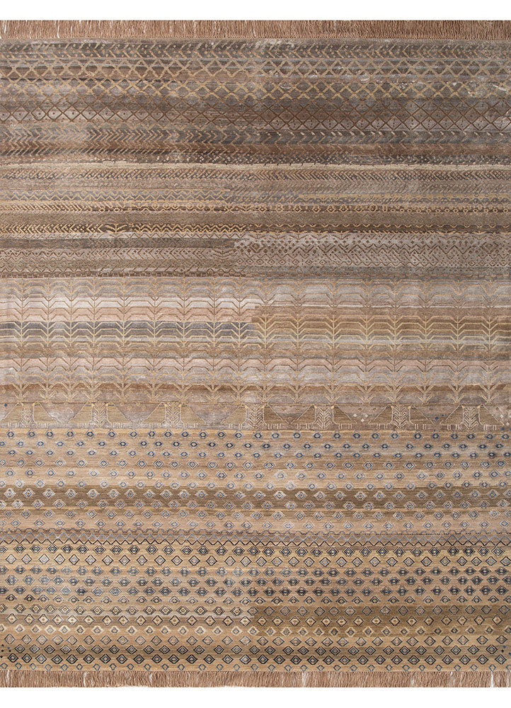 manchaha beige and brown wool and bamboo silk hand knotted Rug