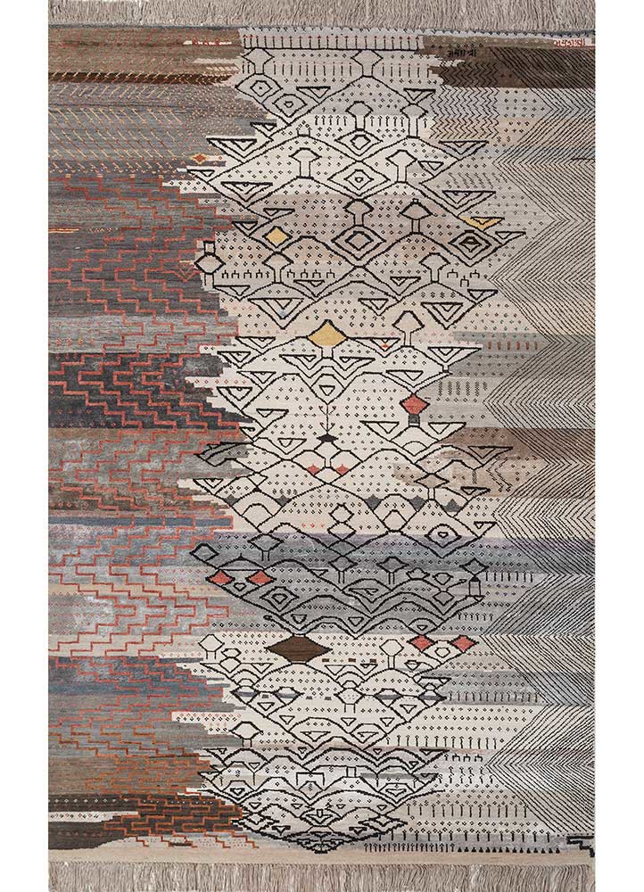 manchaha grey and black wool and bamboo silk hand knotted Rug