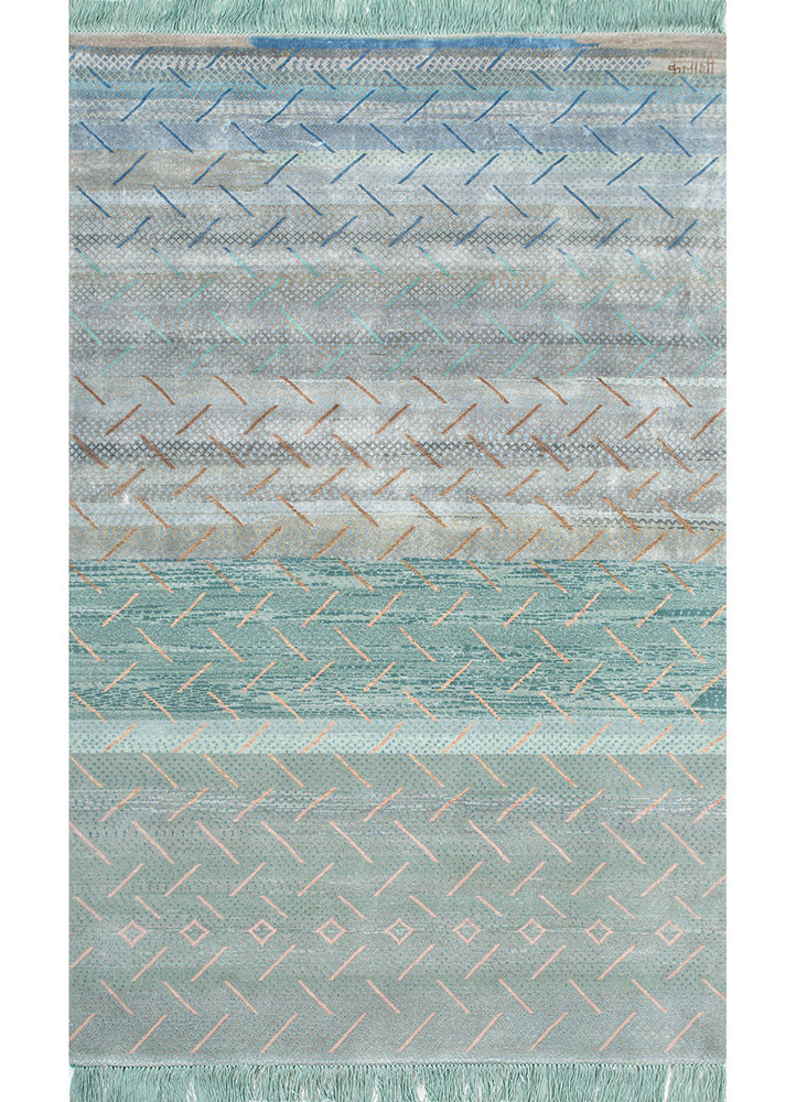 manchaha blue wool and bamboo silk hand knotted Rug