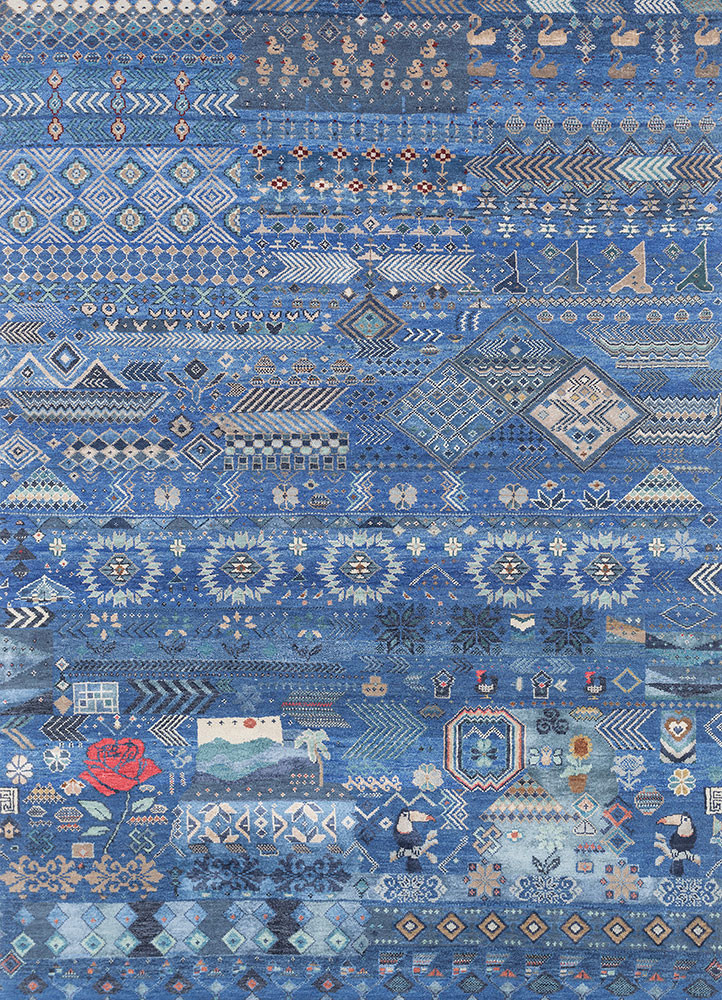 manchaha blue wool and bamboo silk hand knotted Rug