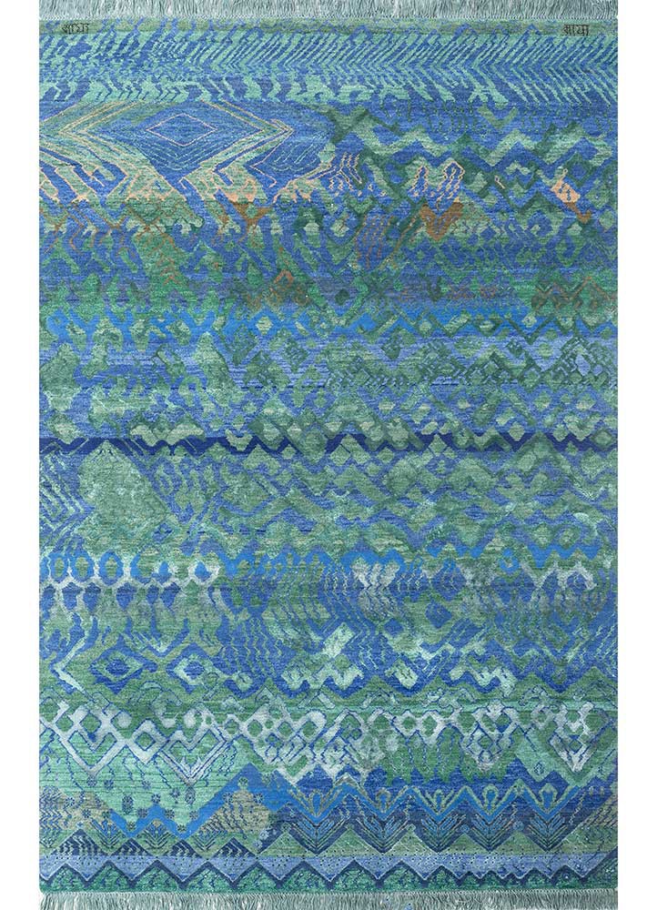 manchaha blue wool and bamboo silk hand knotted Rug