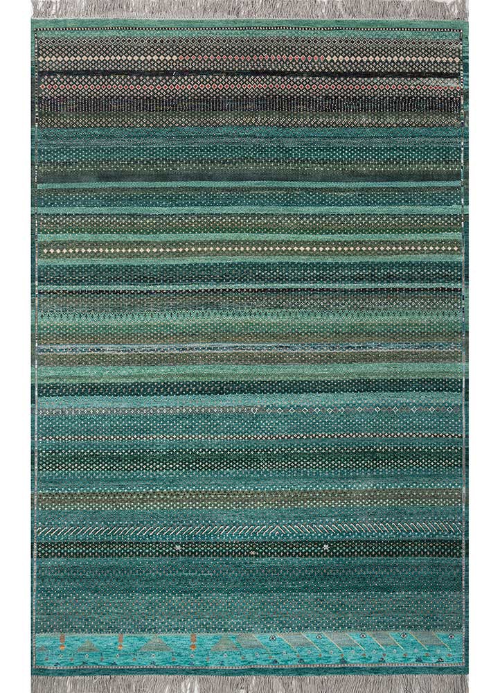 manchaha blue wool and bamboo silk hand knotted Rug