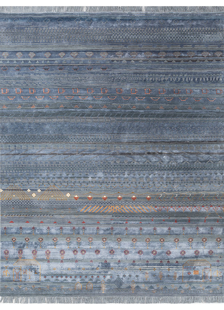 manchaha blue wool and bamboo silk hand knotted Rug