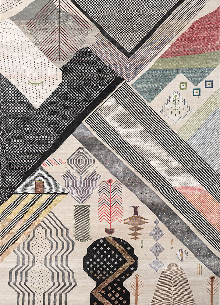 manchaha ivory wool and bamboo silk hand knotted Rug