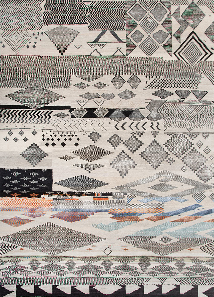 manchaha ivory wool and bamboo silk hand knotted Rug