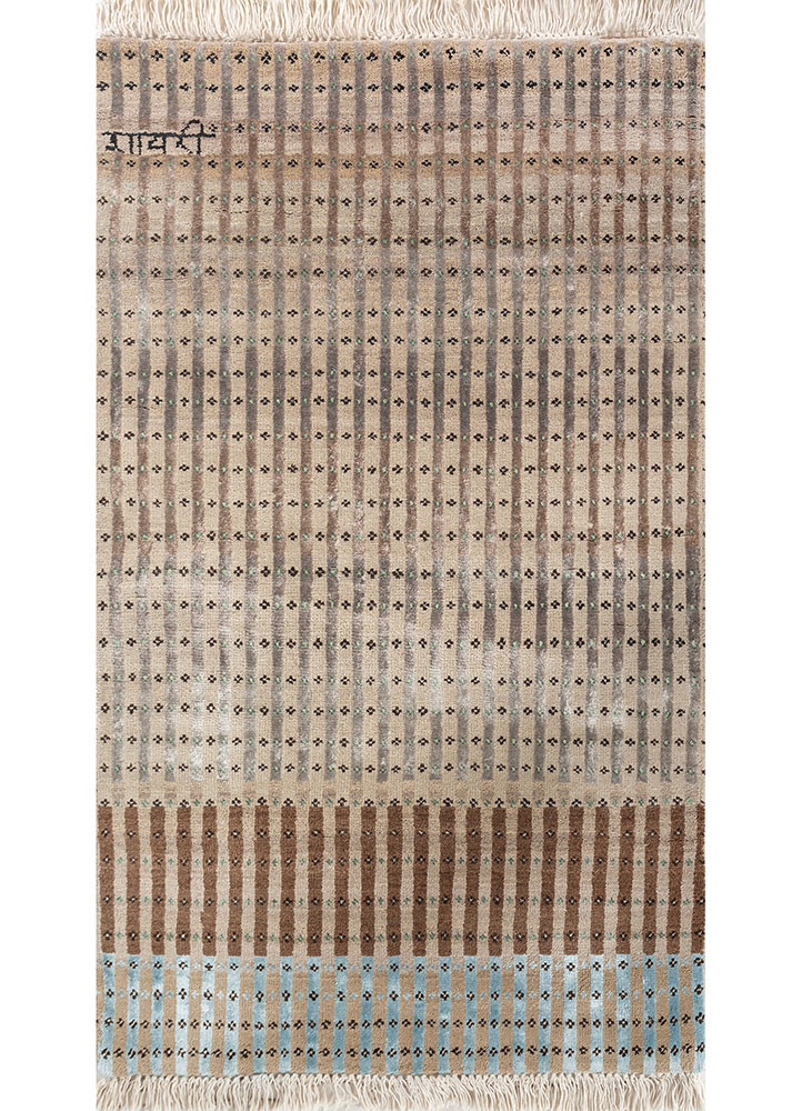 manchaha beige and brown wool and bamboo silk hand knotted Rug