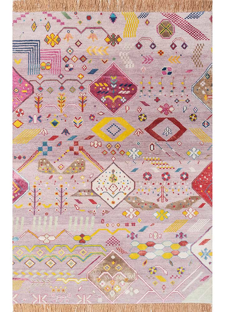 manchaha pink and purple wool and bamboo silk hand knotted Rug