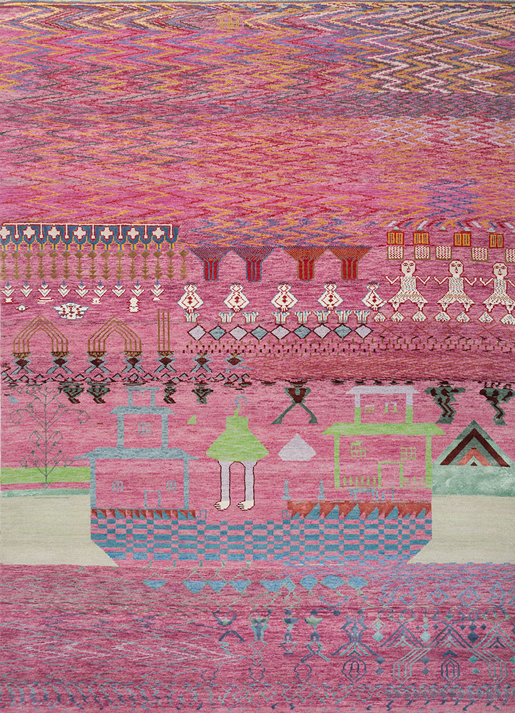 manchaha pink and purple wool and bamboo silk hand knotted Rug