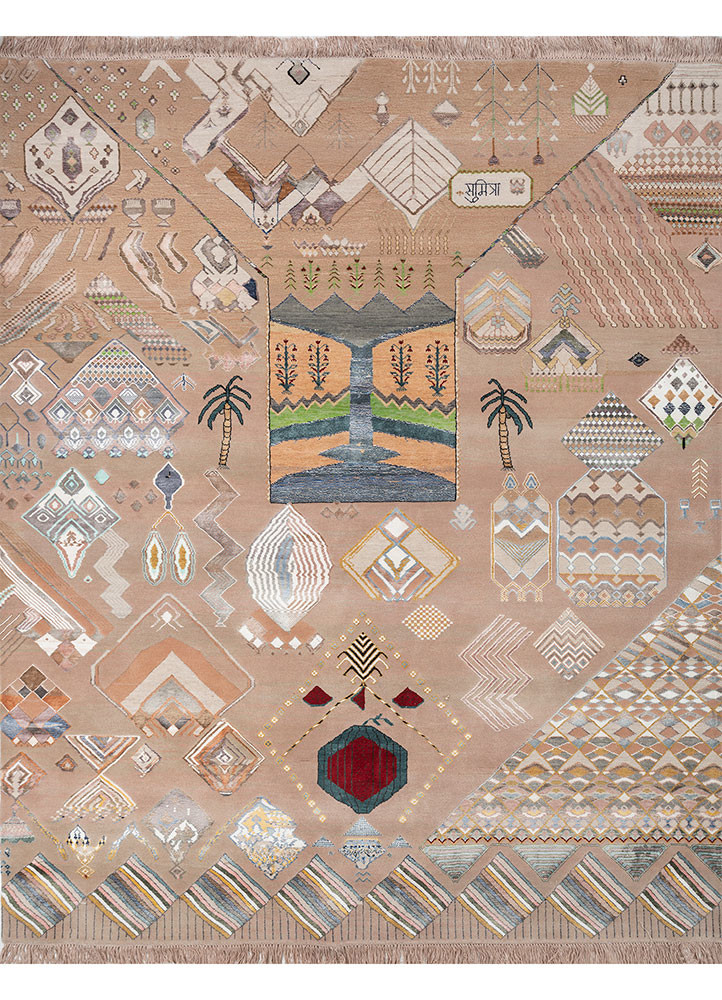 manchaha pink and purple wool and bamboo silk hand knotted Rug