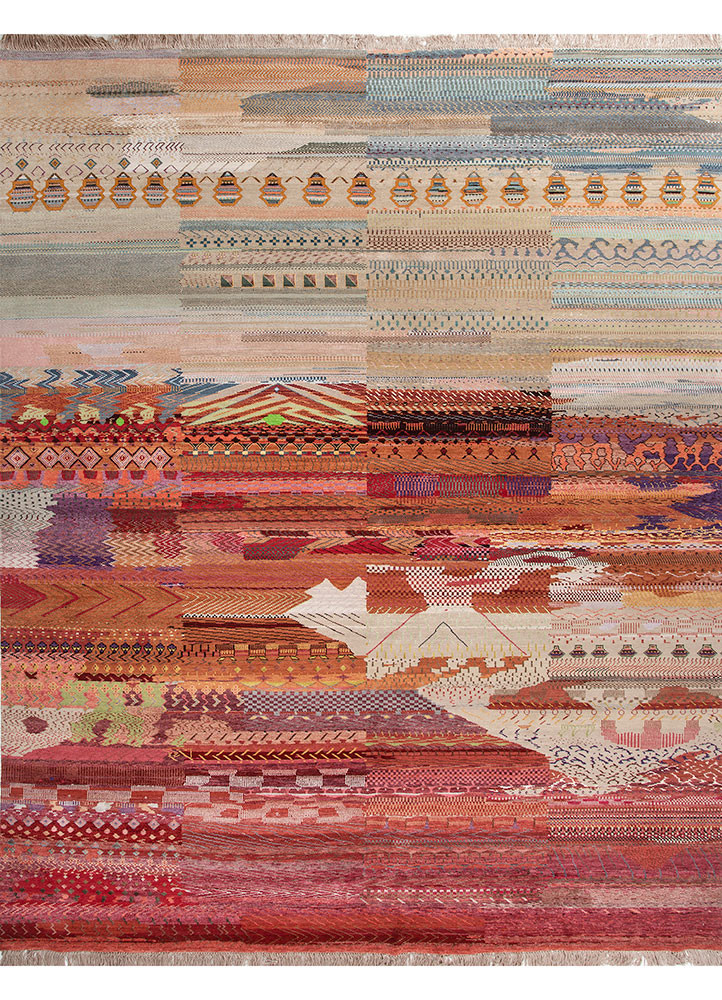 manchaha red and orange wool and bamboo silk hand knotted Rug