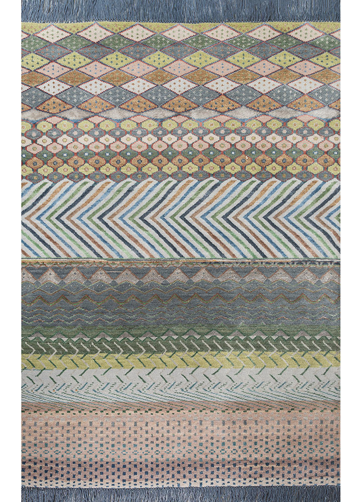 manchaha blue wool and bamboo silk hand knotted Rug