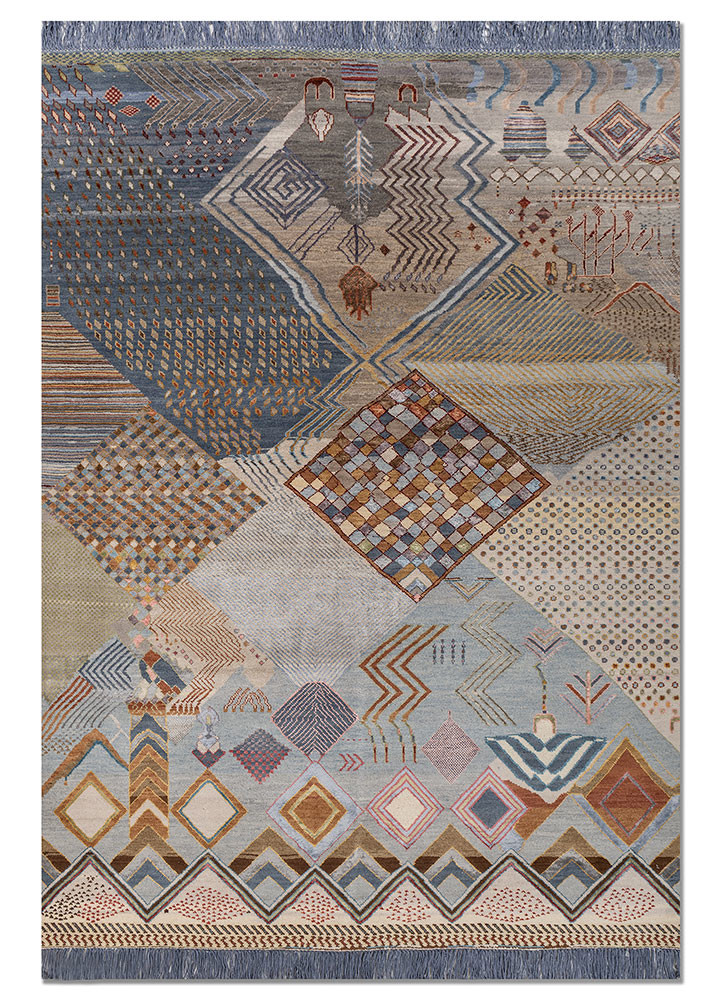 manchaha blue wool and bamboo silk hand knotted Rug